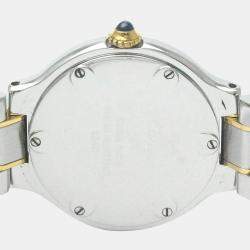 Pre Owned Cartier Silver Yellow Gold Plated Stainless Steel Must 21 de Cartier W10073R6 Women's Wristwatch 28 mm