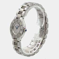 Pre Owned Cartier Silver Stainless Steel Must 21 de Cartier W10109T2 Quartz Women's Wristwatch 28 mm