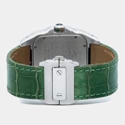 Pre Owned Cartier Silver White Stainless Steel Alligator Leather Santos 100 W20073X8 Men's Wristwatch 38 mm