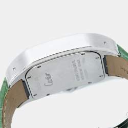Pre Owned Cartier Silver White Stainless Steel Alligator Leather Santos 100 W20073X8 Men's Wristwatch 38 mm