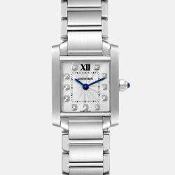 Cartier Tank Francaise Small Steel Diamond Dial Ladies Watch WE110006