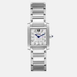 Cartier Tank Francaise Small Steel Diamond Dial Ladies Watch WE110006