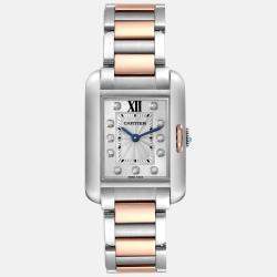 Cartier Tank Anglaise Small Steel Rose Gold Diamond Dial Ladies Watch 22 mm