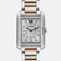 Cartier Tank Anglaise Small Steel Rose Gold Diamond Dial Ladies Watch 22 mm