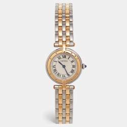 Cartier Silver 18k Yellow Gold Stainless Steel Panthere 166920 Quartz Women's Wristwatch 24 mm
