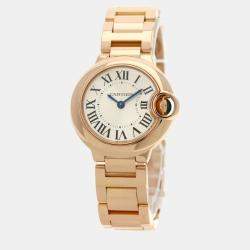 Cartier Silver 18k Rose Gold Ballon Bleu W69002Z2 Quartz Women's Wristwatch 28 mm