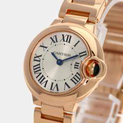 Cartier Silver 18k Rose Gold Ballon Bleu W69002Z2 Quartz Women's Wristwatch 28 mm