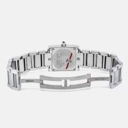 Pre Owned Cartier Silver Stainless Steel Diamond Tank Francaise W4TA0008 Women's Wristwatch 20 mm