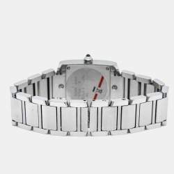 Pre Owned Cartier Silver Stainless Steel Diamond Tank Francaise W4TA0008 Women's Wristwatch 20 mm