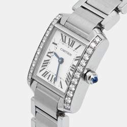 Pre Owned Cartier Silver Stainless Steel Diamond Tank Francaise W4TA0008 Women's Wristwatch 20 mm