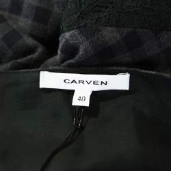 Carven Bicolor Checked Cotton Lace Trim Detail Dress M