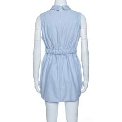 Carven Blue Chambray Gathered Waist Sleeveless Dress M