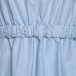Carven Blue Chambray Gathered Waist Sleeveless Dress M