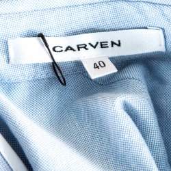 Carven Blue Chambray Gathered Waist Sleeveless Dress M