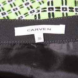 Carven Kiwi Green Textured Checkered Pencil Skirt S