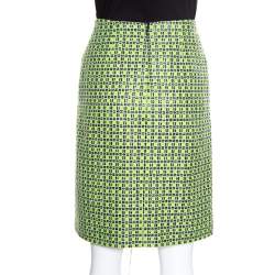 Carven Kiwi Green Textured Checkered Pencil Skirt S