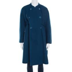 Carven Blue Wool and Cashmere Double Breasted Belted Coat M