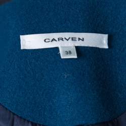 Carven Blue Wool and Cashmere Double Breasted Belted Coat M
