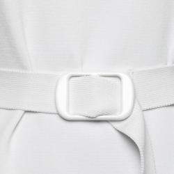 Carven White Rib Knit Belted Short Sleeve Skater Dress L