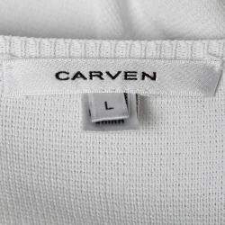 Carven White Rib Knit Belted Short Sleeve Skater Dress L