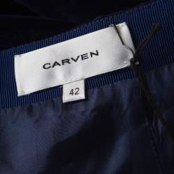 Carven Astral Blue Velvet Coulisse Pleated Skirt L