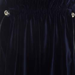 Carven Astral Blue Velvet Coulisse Pleated Skirt L