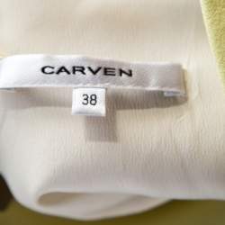 Carven Lime Green Crepe Scalloped Cross Over Crop Top M