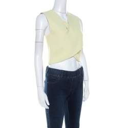 Carven Lime Green Crepe Scalloped Cross Over Crop Top M