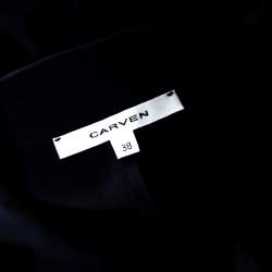 Carven Navy Blue Cotton Blend Cap Sleeves A Line Dress M