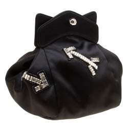 Carven Black Satin Pochon Defile F Clutch