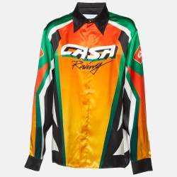 Casablanca Orange Casa Moto Print Silk Long Sleeve Shirt M