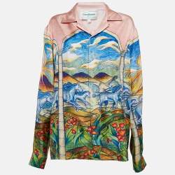 Casablanca Multicolor Chevaux Sauvages Print Silk Long Sleeve Shirt M