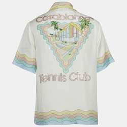 Pre Owned Casablanca Tennis Club White Printed Silk Cuban Short Sleeve S