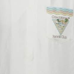 Pre Owned Casablanca Tennis Club White Printed Silk Cuban Short Sleeve S