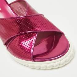 Pre Owned Casadei Purple Patent Leather Wedge Sandals Size 39