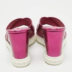 Pre Owned Casadei Purple Patent Leather Wedge Sandals Size 39