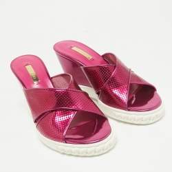 Pre Owned Casadei Purple Patent Leather Wedge Sandals Size 39