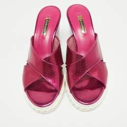 Pre Owned Casadei Purple Patent Leather Wedge Sandals Size 39