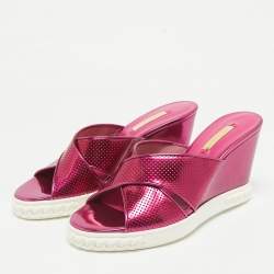 Pre Owned Casadei Purple Patent Leather Wedge Sandals Size 39