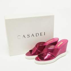 Pre Owned Casadei Purple Patent Leather Wedge Sandals Size 39