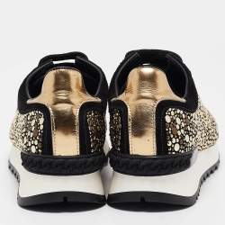 Casadei Black/Gold Suede and Leather Studded Low Top Sneakers Size 37
