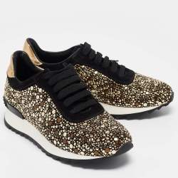 Casadei Black/Gold Suede and Leather Studded Low Top Sneakers Size 37