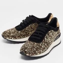 Casadei Black/Gold Suede and Leather Studded Low Top Sneakers Size 37