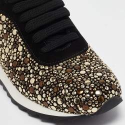 Casadei Black/Gold Suede and Leather Studded Low Top Sneakers Size 37