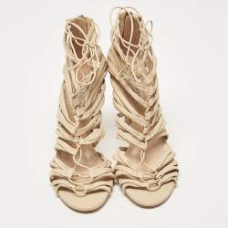 Pre Owned Casadei Beige Leather Cage Valencia Sandals Size 39