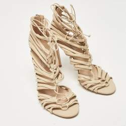 Pre Owned Casadei Beige Leather Cage Valencia Sandals Size 39