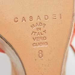 Casadei Neon Orange Patent Leather Cork Platform Wedge Sandals Size 38