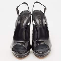 Casadei Black Patent Leather Platform Slingback Sandals Size 38.5
