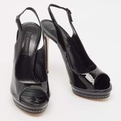 Casadei Black Patent Leather Platform Slingback Sandals Size 38.5