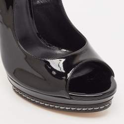 Casadei Black Patent Leather Platform Slingback Sandals Size 38.5
